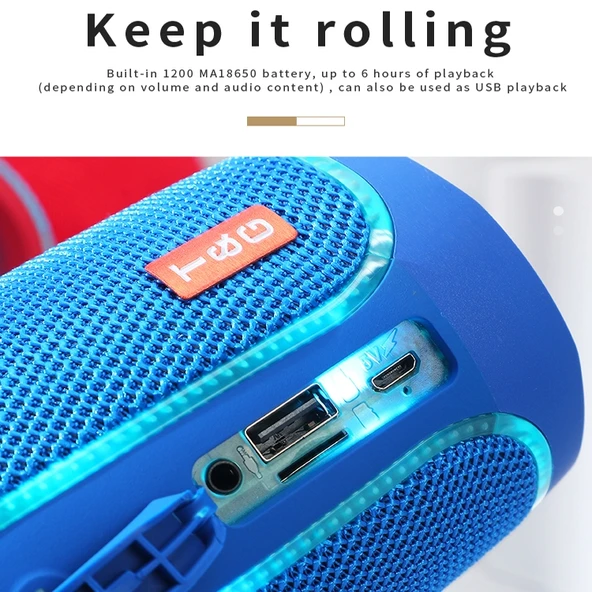 T G TG287 Yeşil LED Işıklı Bluetooth Taşınabilir Kablosuz Stereo Bas Subwoofer FM TF USB Hoparlör - 6
