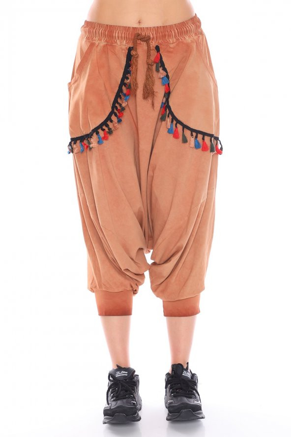 Püskül Detaylı Viskon Kumaş Etnik Şalvar Pantolon - 5