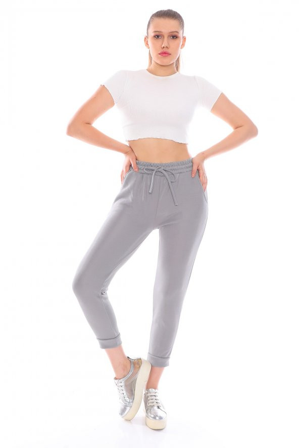 Yüksek Bel Simli Beli Lastikli Eşofman Altı