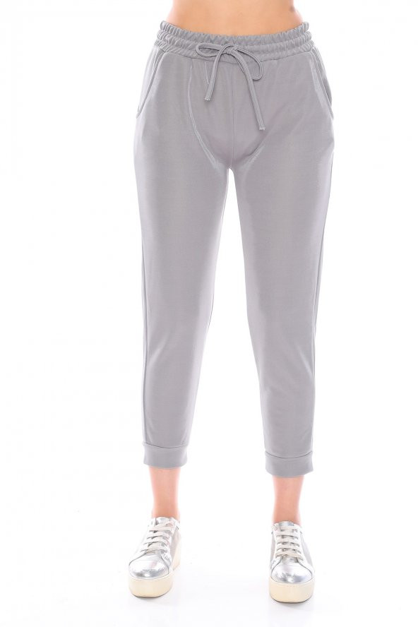 Yüksek Bel Simli Beli Lastikli Eşofman Altı - 2