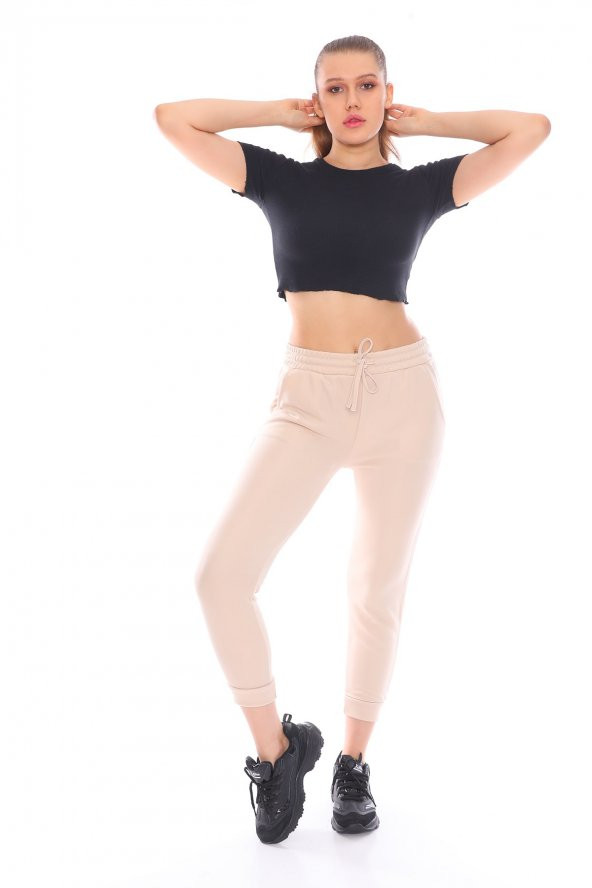 Yüksek Bel Simli Beli Lastikli Eşofman Altı - 3