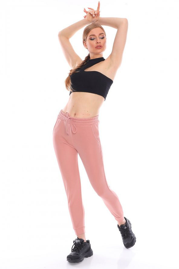 Yüksek Bel Simli Beli Lastikli Eşofman Altı - 5