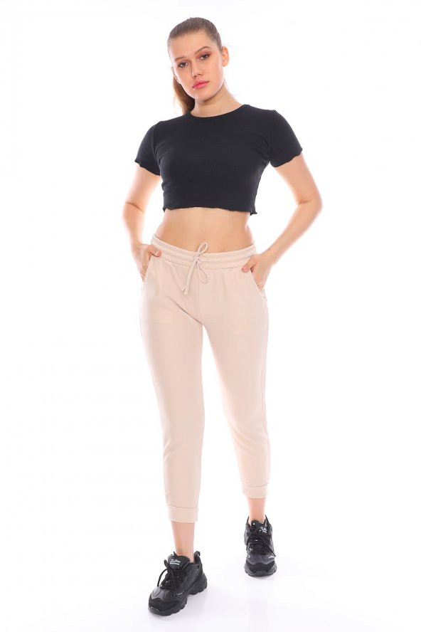 Yüksek Bel Simli Beli Lastikli Eşofman Altı - 6