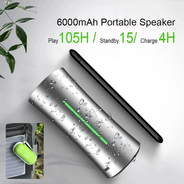 EWA A115 Taşınabilir Metal Bluetooth Hoparlör 105 Saat Pil Hifi Stereo Açık Hava Subwoofer Gri - 5