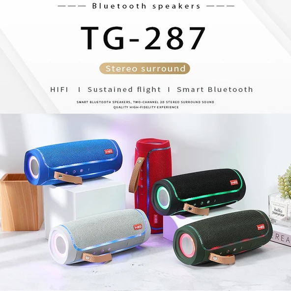 T G TG287 Yeşil LED Işıklı Bluetooth Taşınabilir Kablosuz Stereo Bas Subwoofer FM TF USB Hoparlör - 2