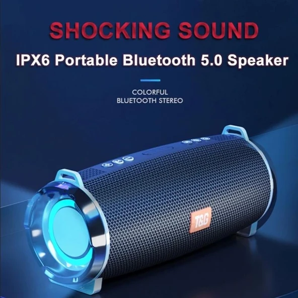T G TG192 Kırmızı LED Işıklı Taşınabilir Kablosuz Bas 3D Stereo Bluetooth Hoparlör FM TF Kart USB Destekli - 3