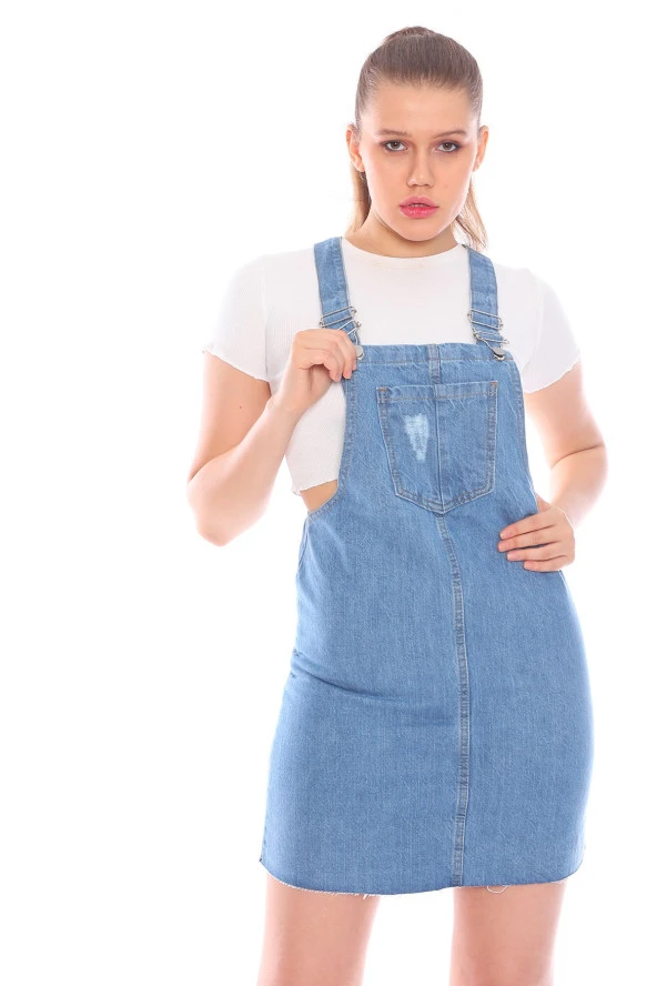 Kısa Kot Salopet Elbise - 2