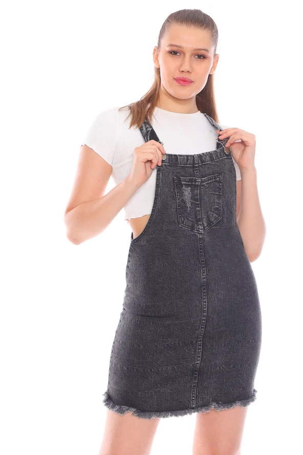 Kısa Kot Salopet Elbise - 3