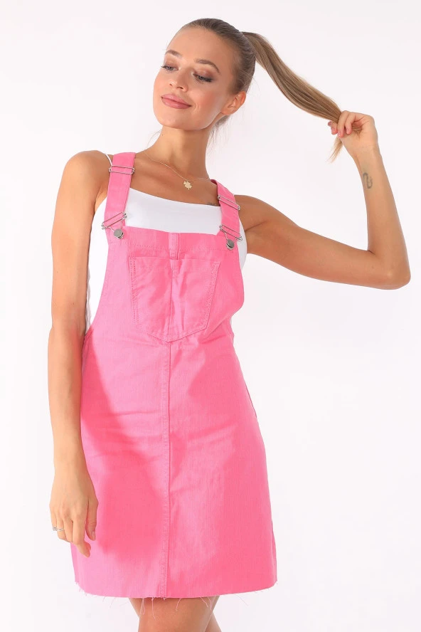 Kısa Kot Salopet Elbise - 4