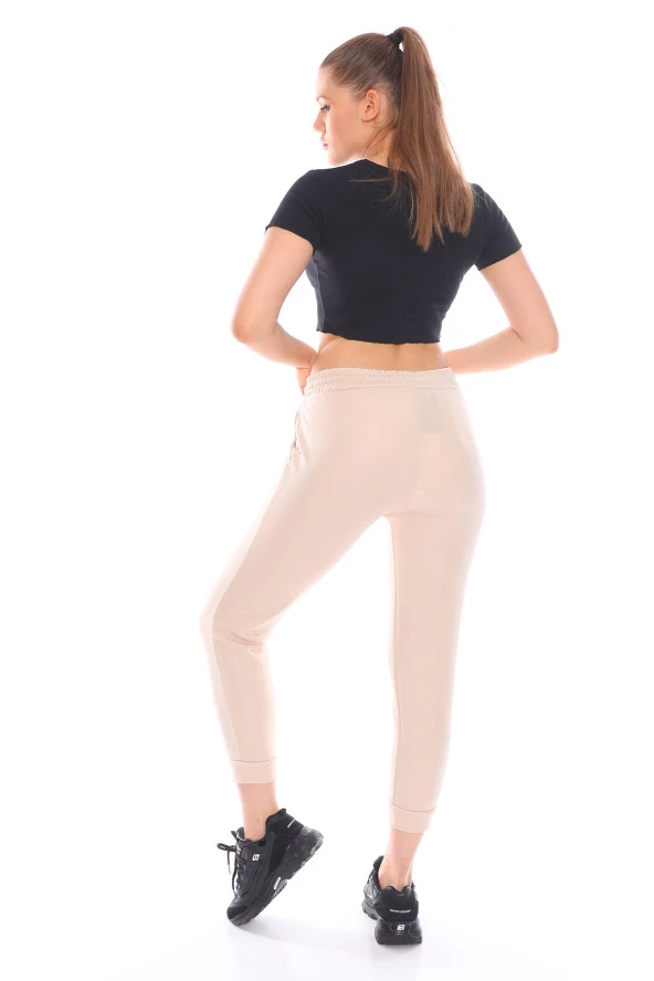 Yüksek Bel Simli Beli Lastikli Eşofman Altı - 8