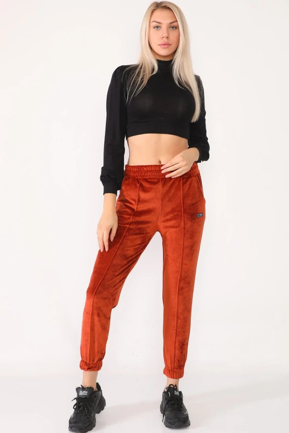 Fransız Kadife Beli Lastikli Yüksek Bel Eşofman Altı - 2