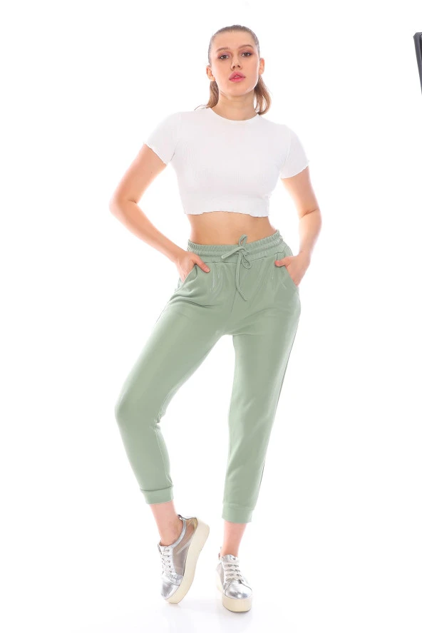 Yüksek Bel Simli Beli Lastikli Eşofman Altı - 11