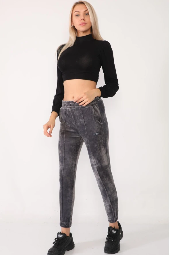 Fransız Kadife Beli Lastikli Yüksek Bel Eşofman Altı - 4