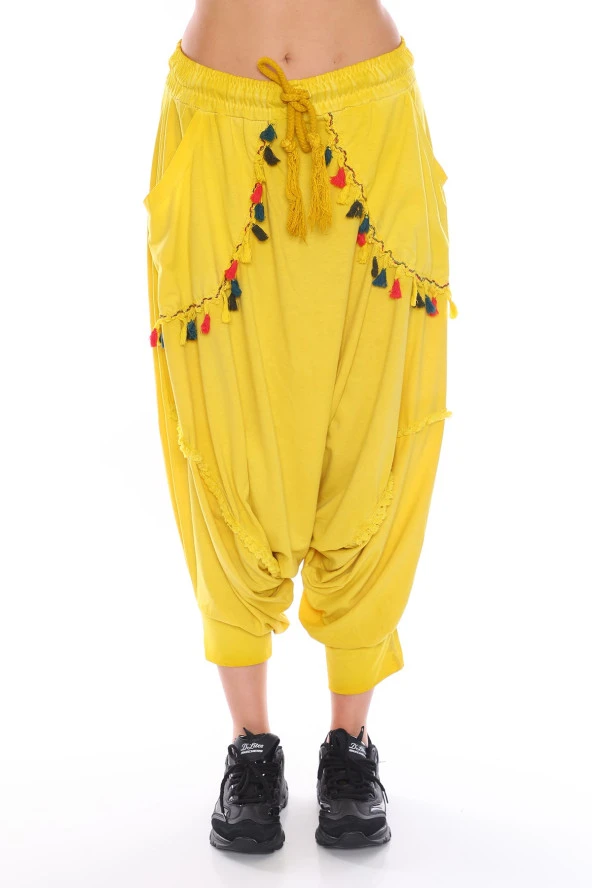 Püskül Detaylı Viskon Kumaş Etnik Şalvar Pantolon - 2