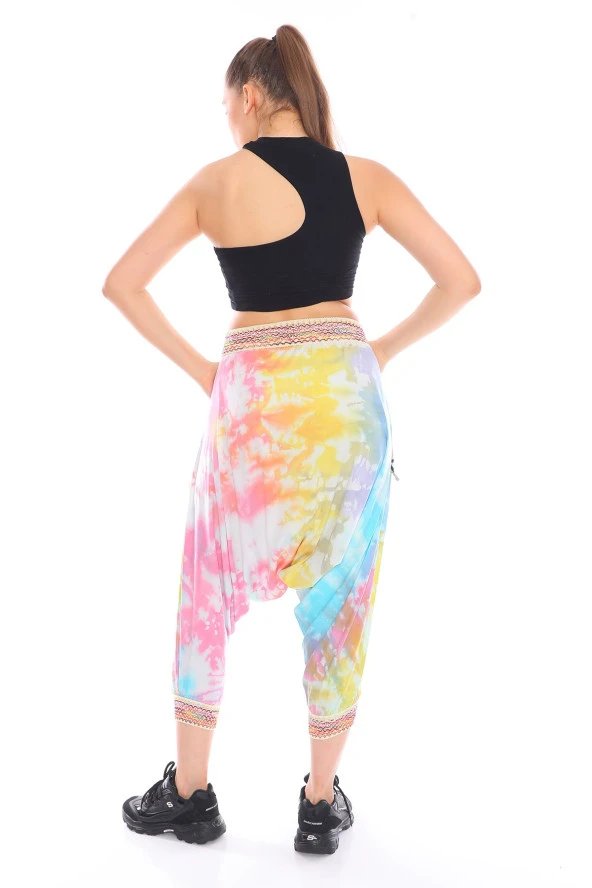 Renkli Cepleri Püskül Detaylı Batik Desen Etnik Şalvar Pantolon - 4