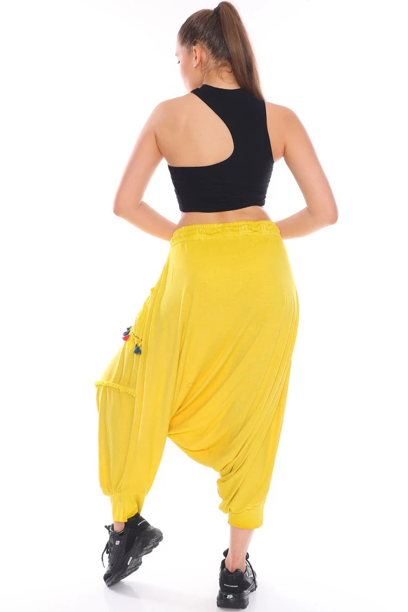 Püskül Detaylı Viskon Kumaş Etnik Şalvar Pantolon - 3