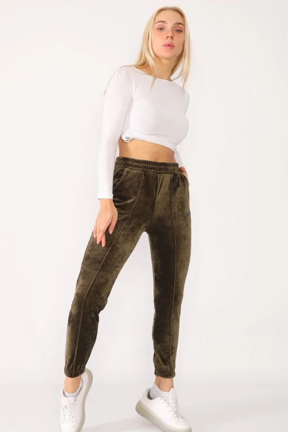 Fransız Kadife Beli Lastikli Yüksek Bel Eşofman Altı - 5