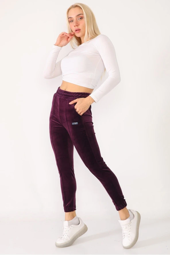 Fransız Kadife Beli Lastikli Yüksek Bel Eşofman Altı - 7