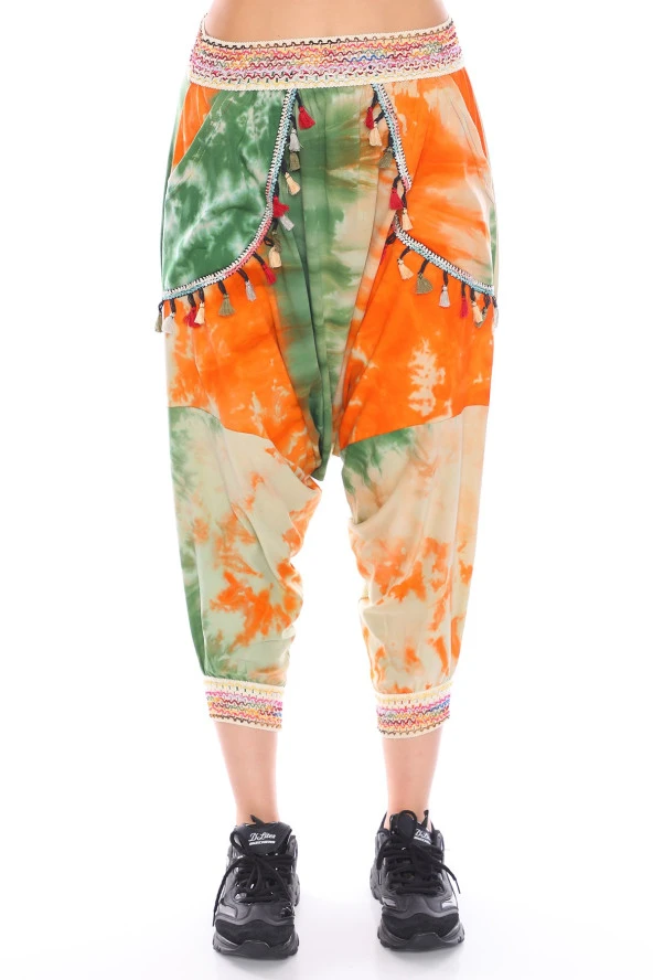 Renkli Cepleri Püskül Detaylı Batik Desen Etnik Şalvar Pantolon - 11