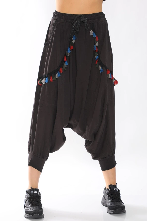 Püskül Detaylı Viskon Kumaş Etnik Şalvar Pantolon - 8