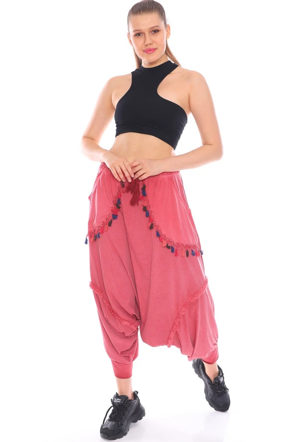 Püskül Detaylı Viskon Kumaş Etnik Şalvar Pantolon - 10