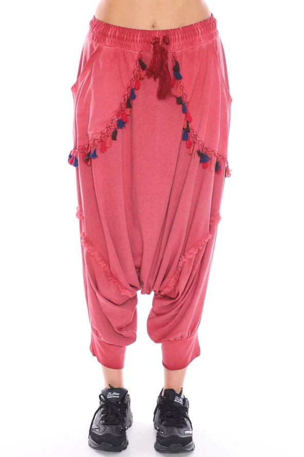 Püskül Detaylı Viskon Kumaş Etnik Şalvar Pantolon - 11