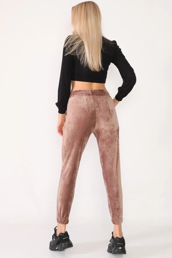 Fransız Kadife Beli Lastikli Yüksek Bel Eşofman Altı - 11