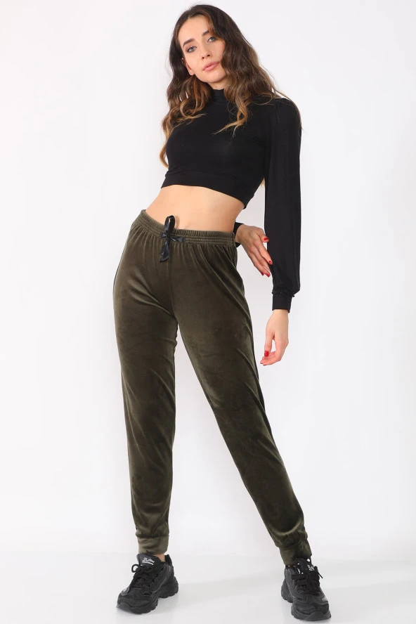 Yanları Biyeli Fransız Kadife Eşofman Altı - 3