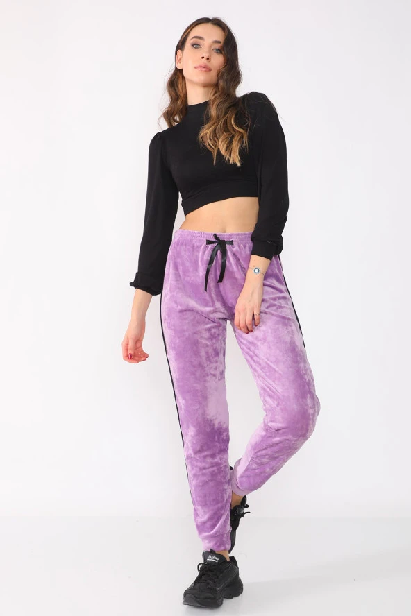 Yanları Biyeli Fransız Kadife Eşofman Altı - 5