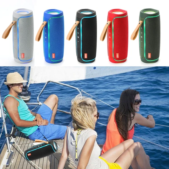 T G TG287 Yeşil LED Işıklı Bluetooth Taşınabilir Kablosuz Stereo Bas Subwoofer FM TF USB Hoparlör - 7