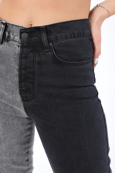 Yüksek Bel İki Renkli Mom Jean Kot Pantolon - 10