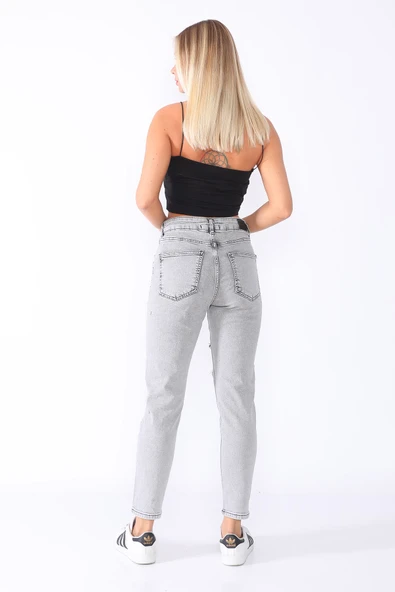 Dizde Pullu ve Yırtık Mom Jean Kot Pantolon - 12