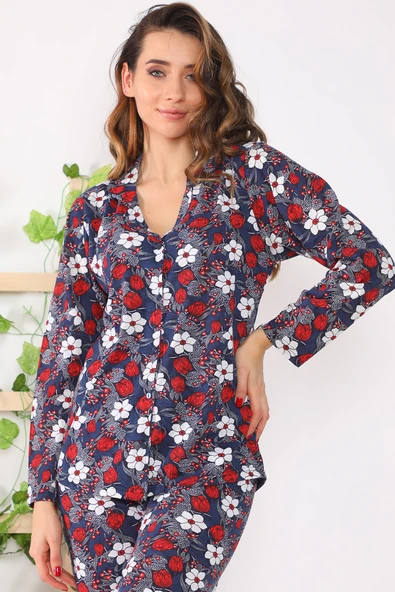 Çiçekli Düğmeli Pijama Takımı - 6