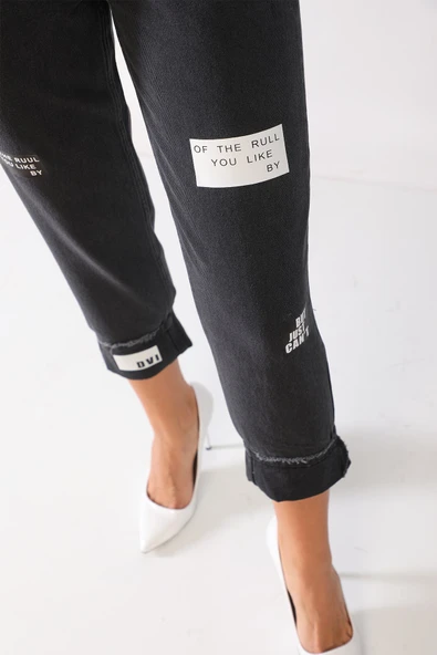 Baskılı Mom Jeans Kot Pantolon - 3