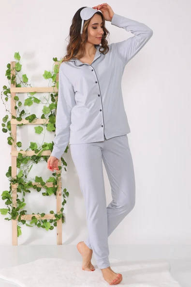 Likralı İçi Şardonlu Pamuklu Pijama Takımı - 7