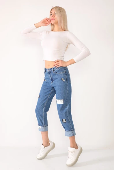 Baskılı Mom Jeans Kot Pantolon - 10