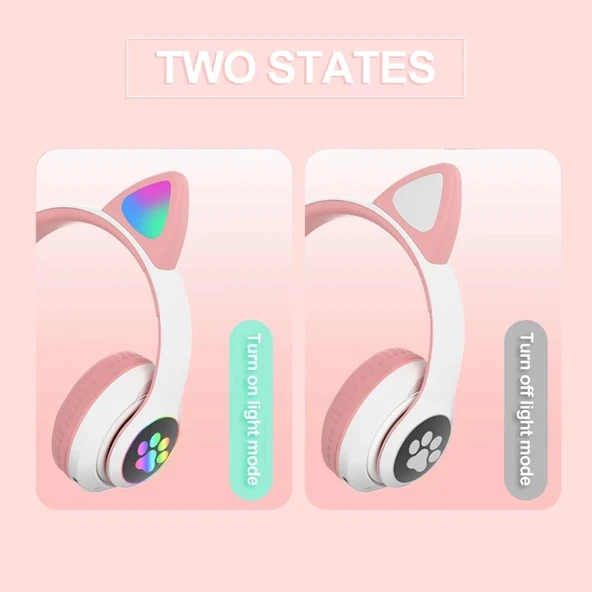 TG TN28 35mm Bluetooth 50 Cift Baglanti RGB Kedi Kulak Bass Stereo Gürültü Engelleme Mikrofonlu Kulaklık Yesil - 11