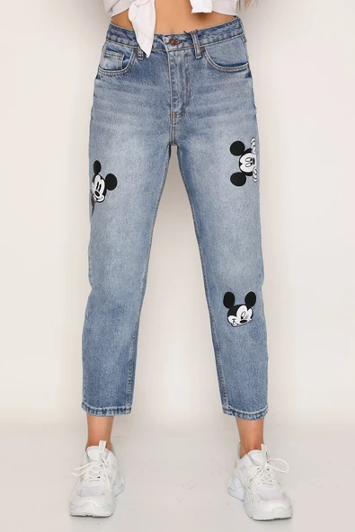 Yüksek Bel Baskılı Boyfriend Kot Pantolon - 4