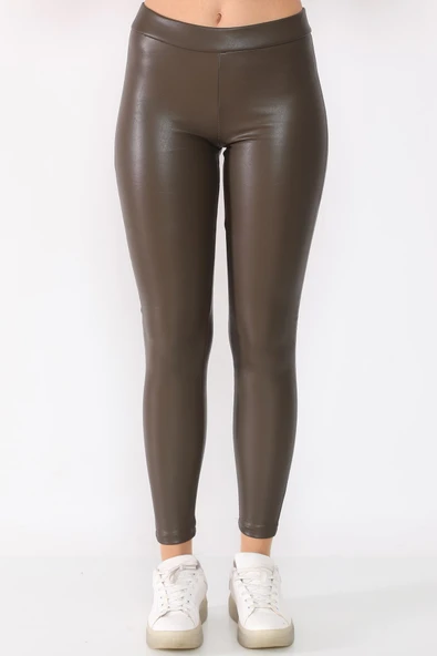 İçi Kadife Yüksek Bel Deri Tayt - 9