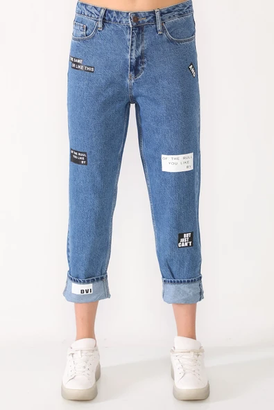 Baskılı Mom Jeans Kot Pantolon - 7