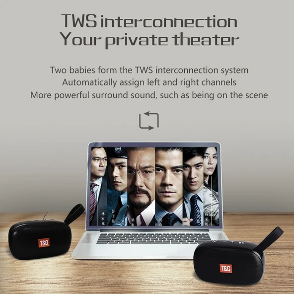 TG173 TWS Subwoofer Bluetooth Hoparlör Siyah Örgülü Kordon USB AUX TF Kart FM Destekli - 5