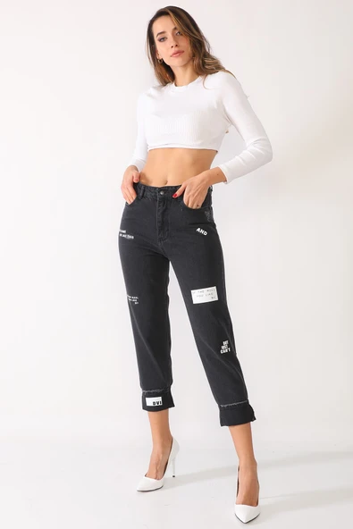 Baskılı Mom Jeans Kot Pantolon - 2