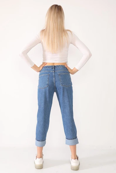 Baskılı Mom Jeans Kot Pantolon - 12