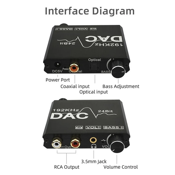 Dijitalden Analoğa Ses Dönüştürücü Stereo Extractor DAC Amplifikatör Optik SPDIF 192Khz 24Bit - 6