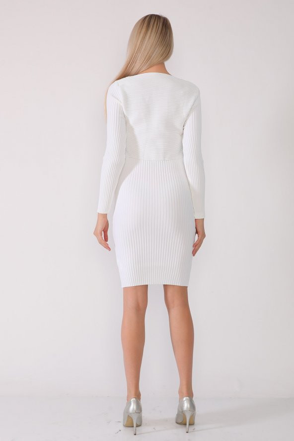 V Yaka Fitilli Triko Elbise - 9