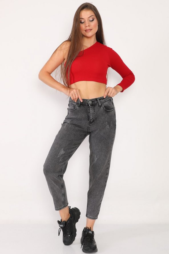 Yüksek Bel Full Likralı Mom Jeans Kot Pantolon - 4