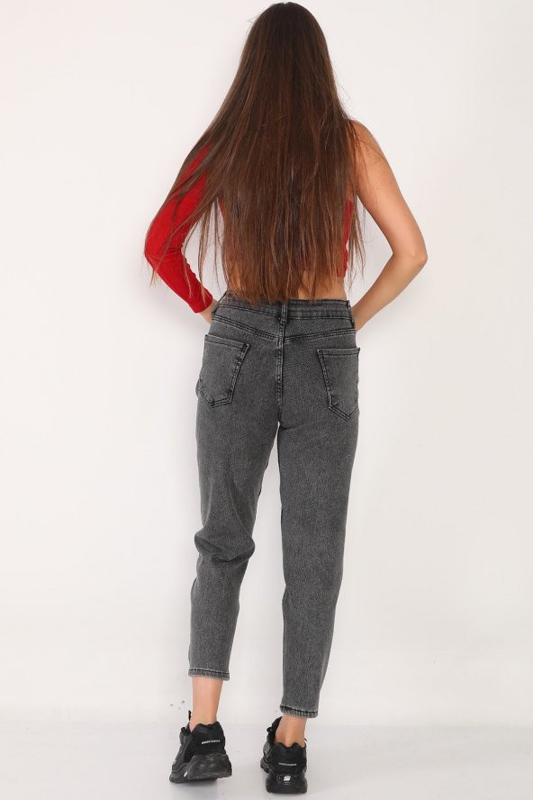 Yüksek Bel Full Likralı Mom Jeans Kot Pantolon - 6