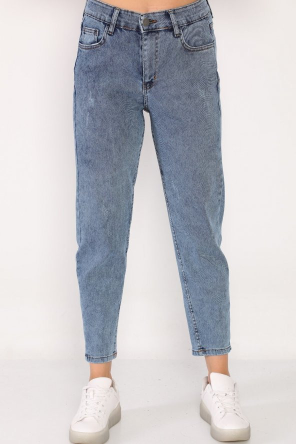 Yüksek Bel Full Likralı Mom Jeans Kot Pantolon - 8