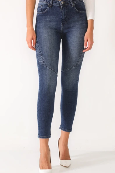 Likralı Yüksek Bel Parçalı Kot Pantolon - 6