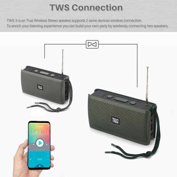 T G TG282 Taşınabilir Bluetooth Hoparlör Fenerli Yeşil TF Kart FM AUX U Disk Eller Serbest - 11